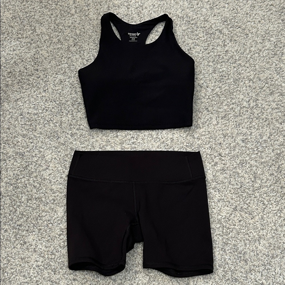 BUNDLE Old Navy Ribbed Racerback Crop Top with Target High-Waist Bike Shorts Set